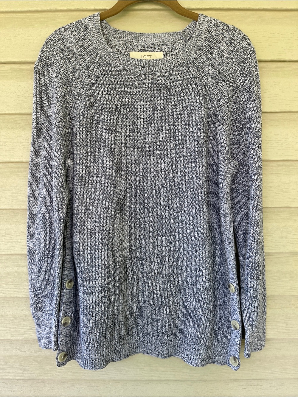 LOFT Women's Marled Blue Button-Side Knit Sweater Size Medium